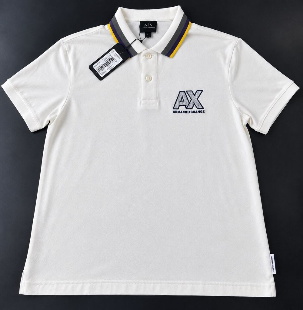 Armani Exchange A|X Men’s Polo Shirt White Striped Collar Logo NWT Size L